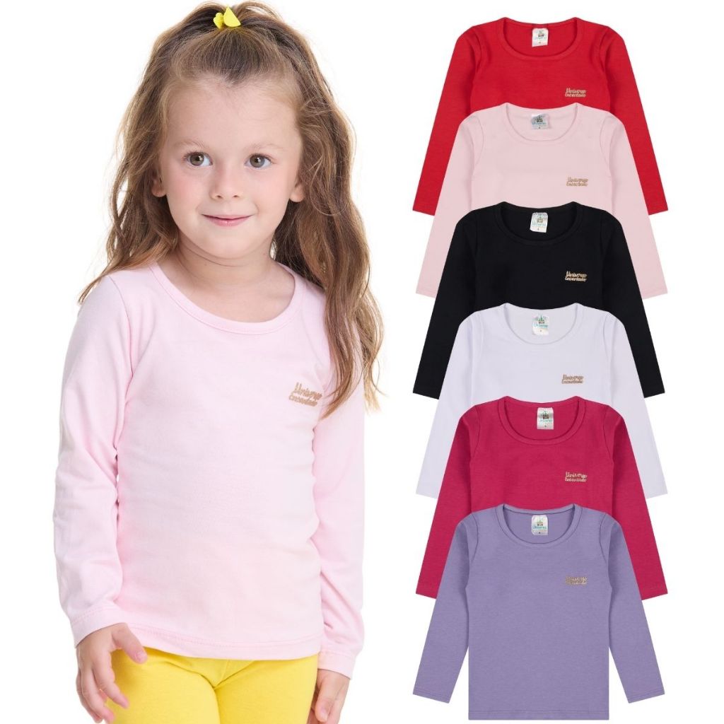 Kit 5 Blusas Manga Longa Infantil Bebê Menina Alg