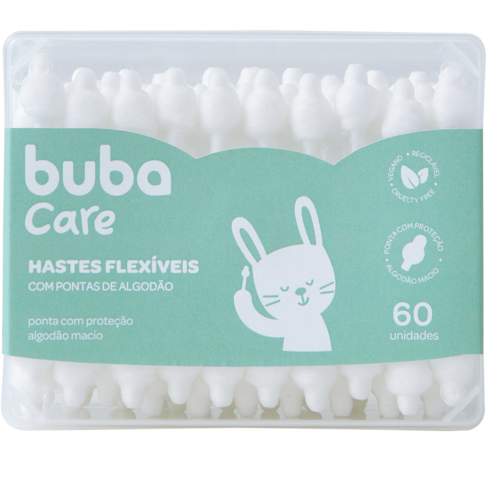 KIT 60 COTONETE HASTES  BUBA FLEXÍVEIS BABY 60 UN