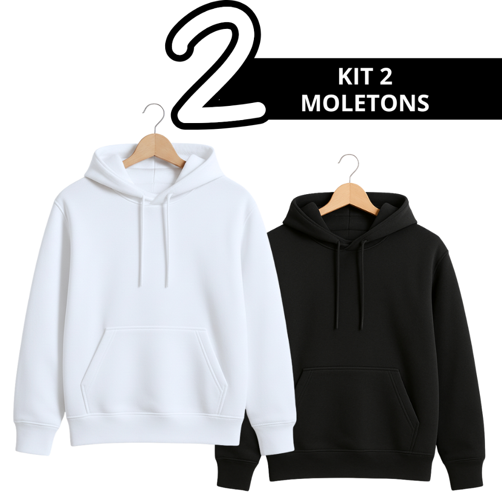 Kit 2 Moletom Canguru Com Capuz e Bolso Sem Estamp