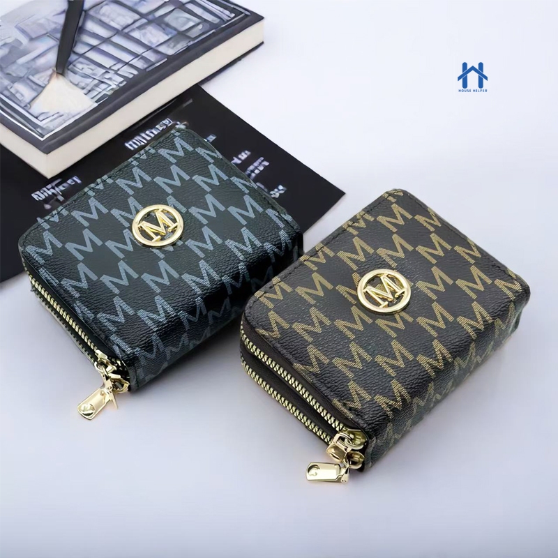 Carteira Feminina Dupla de Couro Pequena com Porta