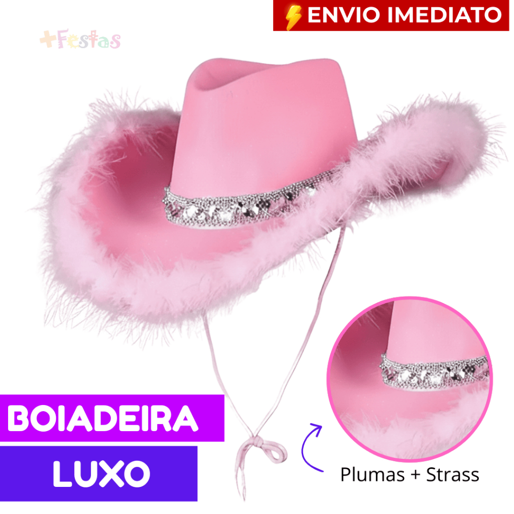 Chapéu Cowboy Rosa Luxo Boiadeira Fantasia Femini