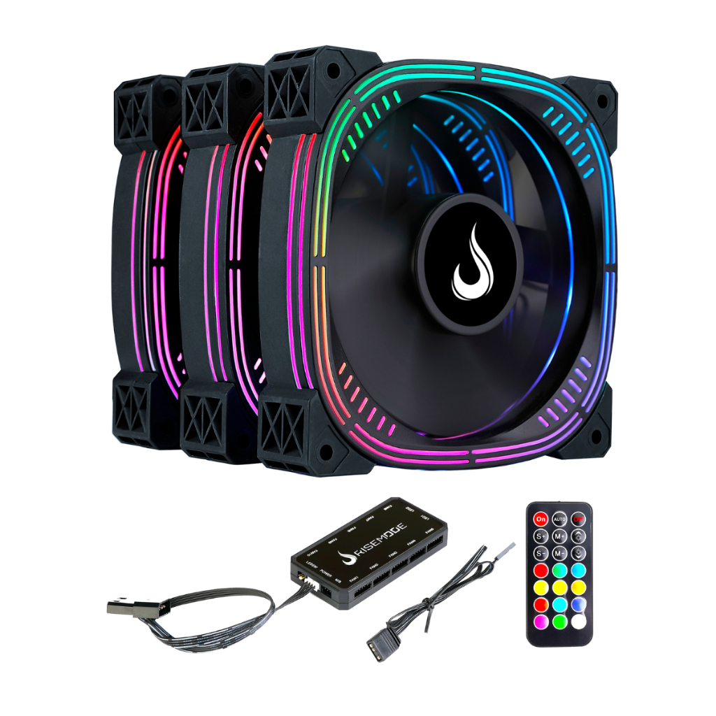 Kit 3 Cooler Fan Gamer | Rise Mode | Aura Pro Blac