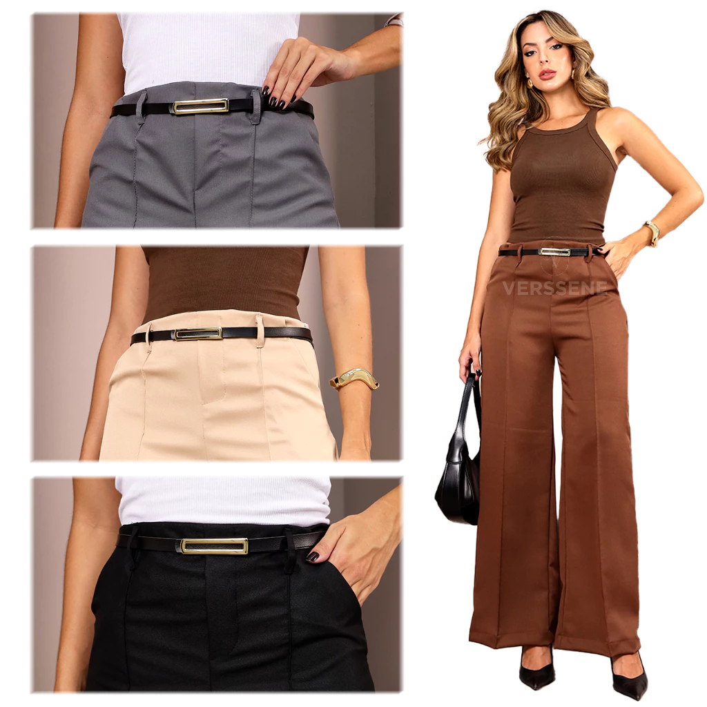 Calça Alfaiataria Pantalona Wide Leg Feminina Soc