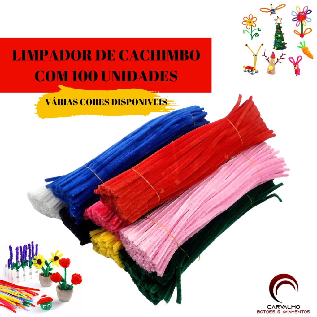Kit Com 100 Haste De Chenille Limpador De Cachimbo