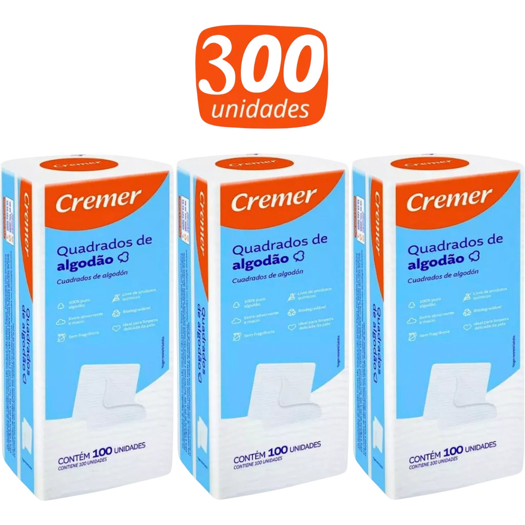 Kit 3x Algodão 100un Quadrado Bebê Sem Perfume L