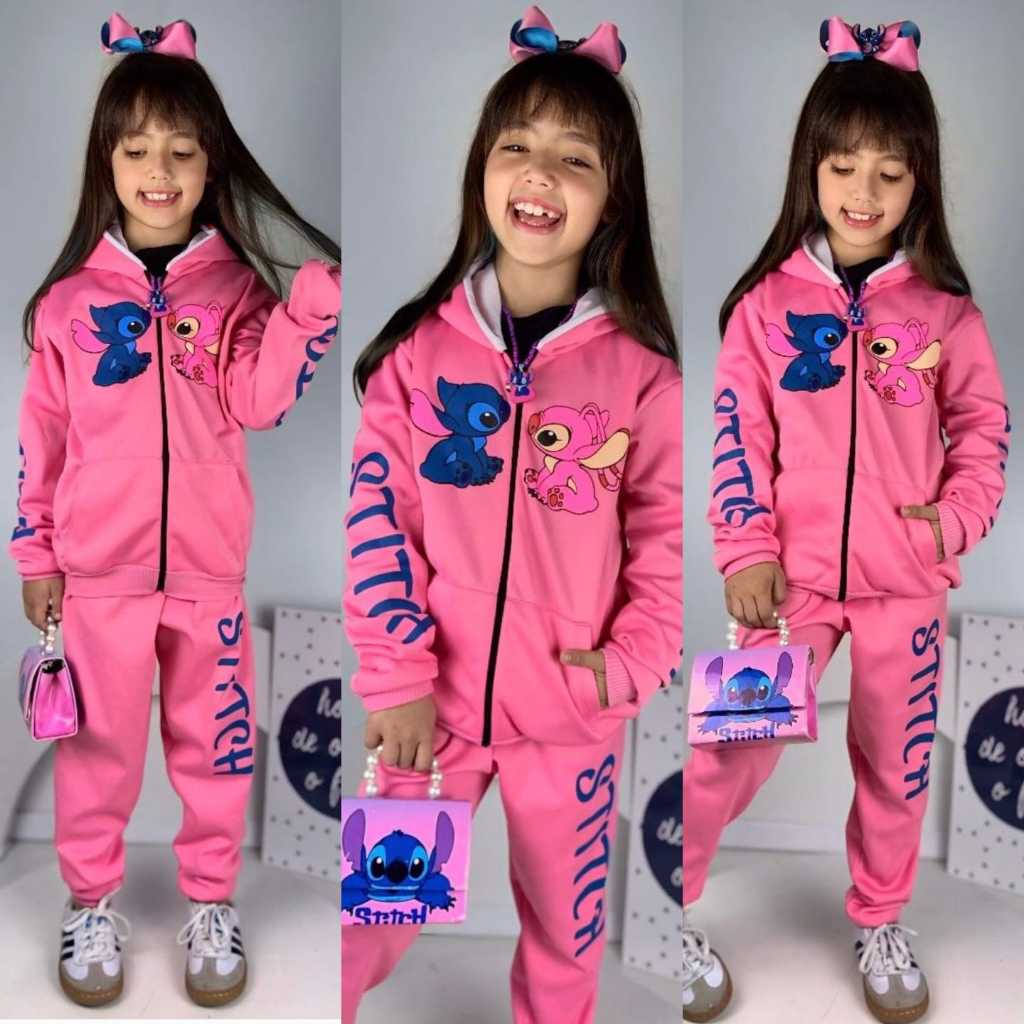 Conjunto Infantil Juvenil Menina Moletom Stitch Ab