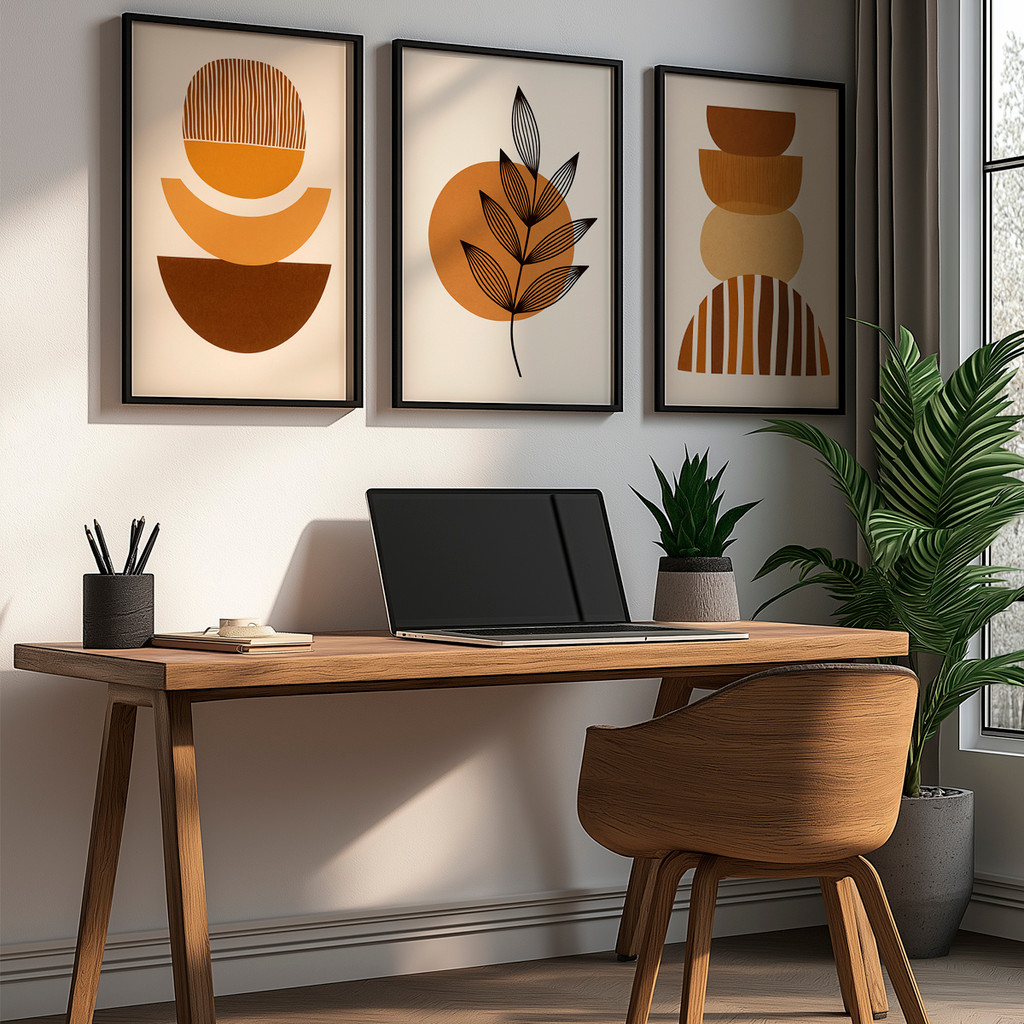 Kit 3 Quadros Decorativo Abstrato Orgânico Tons T