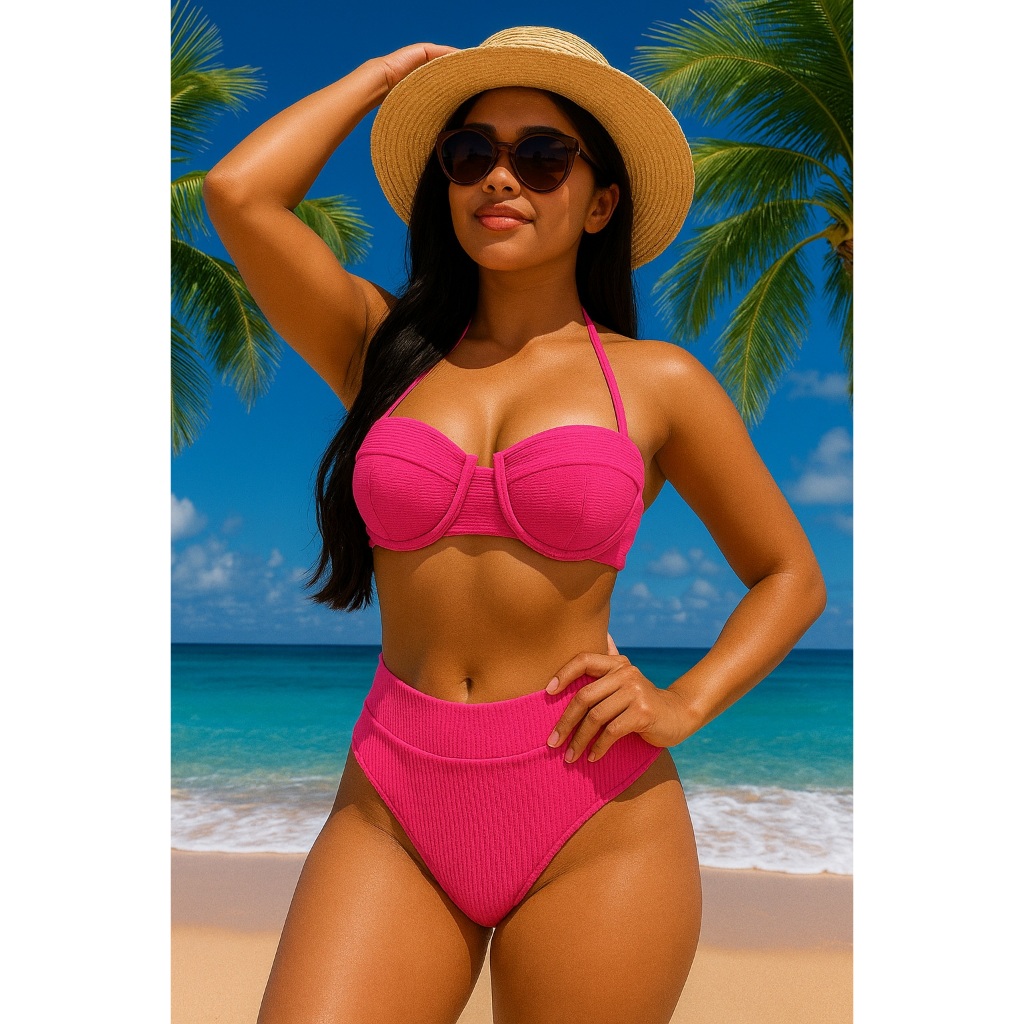 bikini feminina meia taça com bojo calcinha cintu