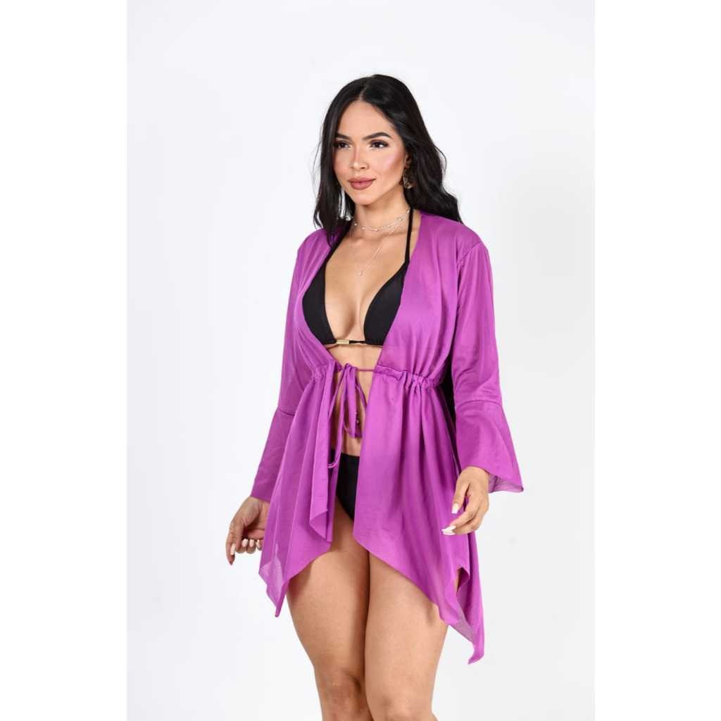 Saida de praia kimono de bico moda verão conforta