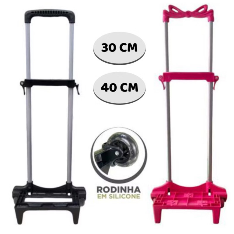 Carrinho para Mochila Escolar com 2 Hastes e Trava