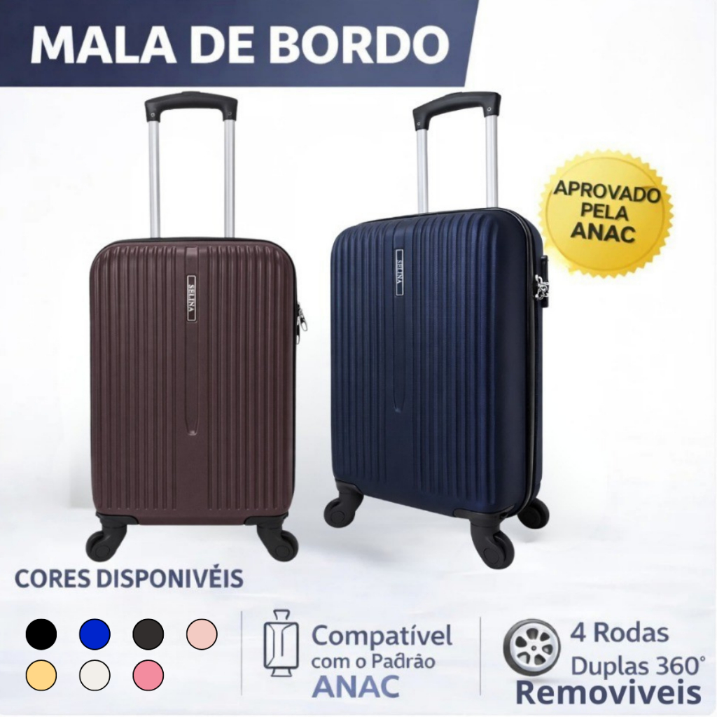Mala de Bordo Rígida 10Kg Rodas 360° Medidas ANA