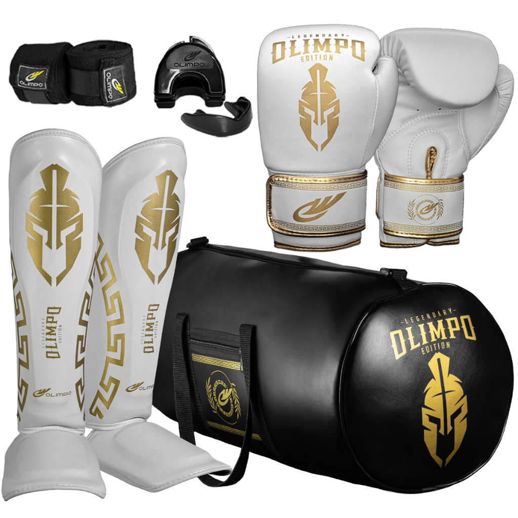 Kit Muay Thai Luva + bolsa + caneleira + bandagem 