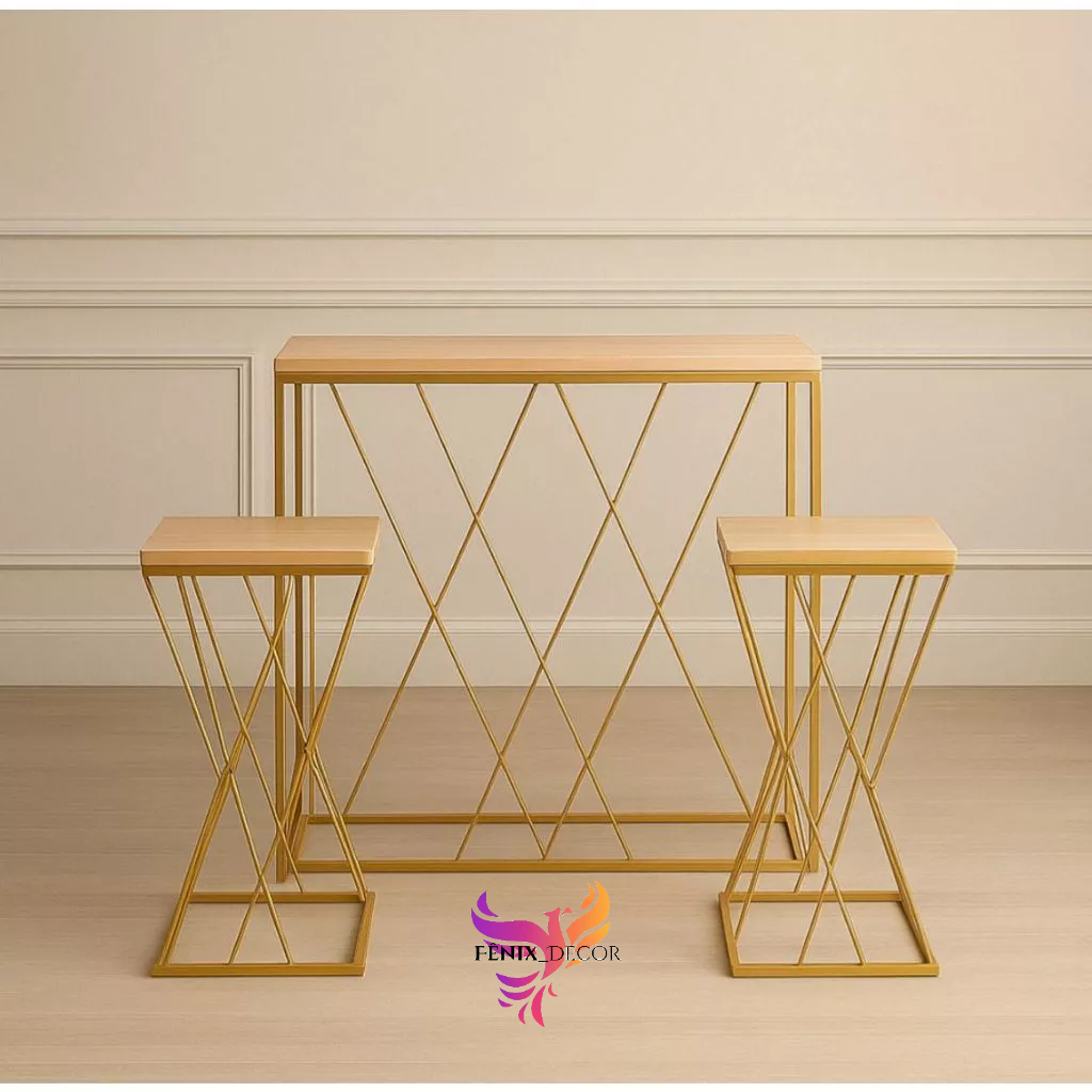 Kit de Mesa Treliça Dourada com 3 Peças 1 G e 2