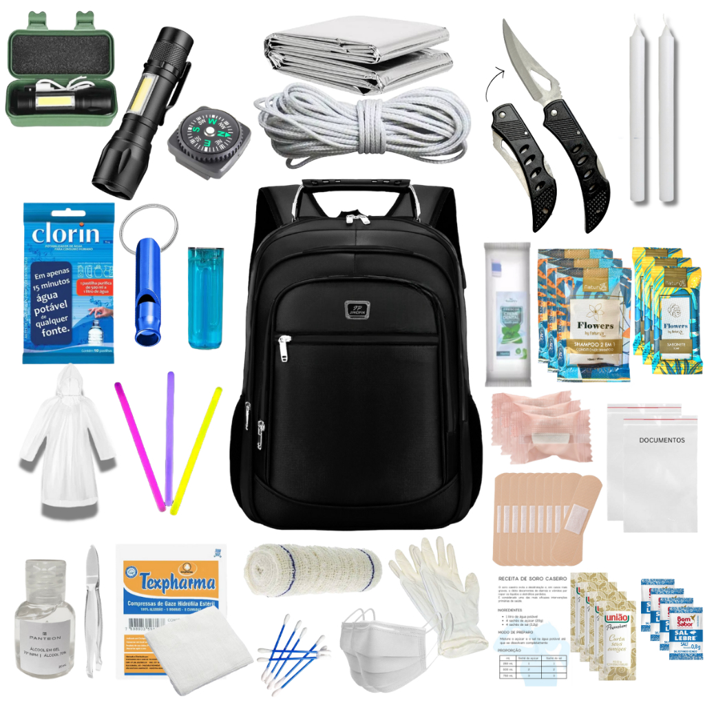 Mochila de Emergência 80 itens Kit sobrevivência