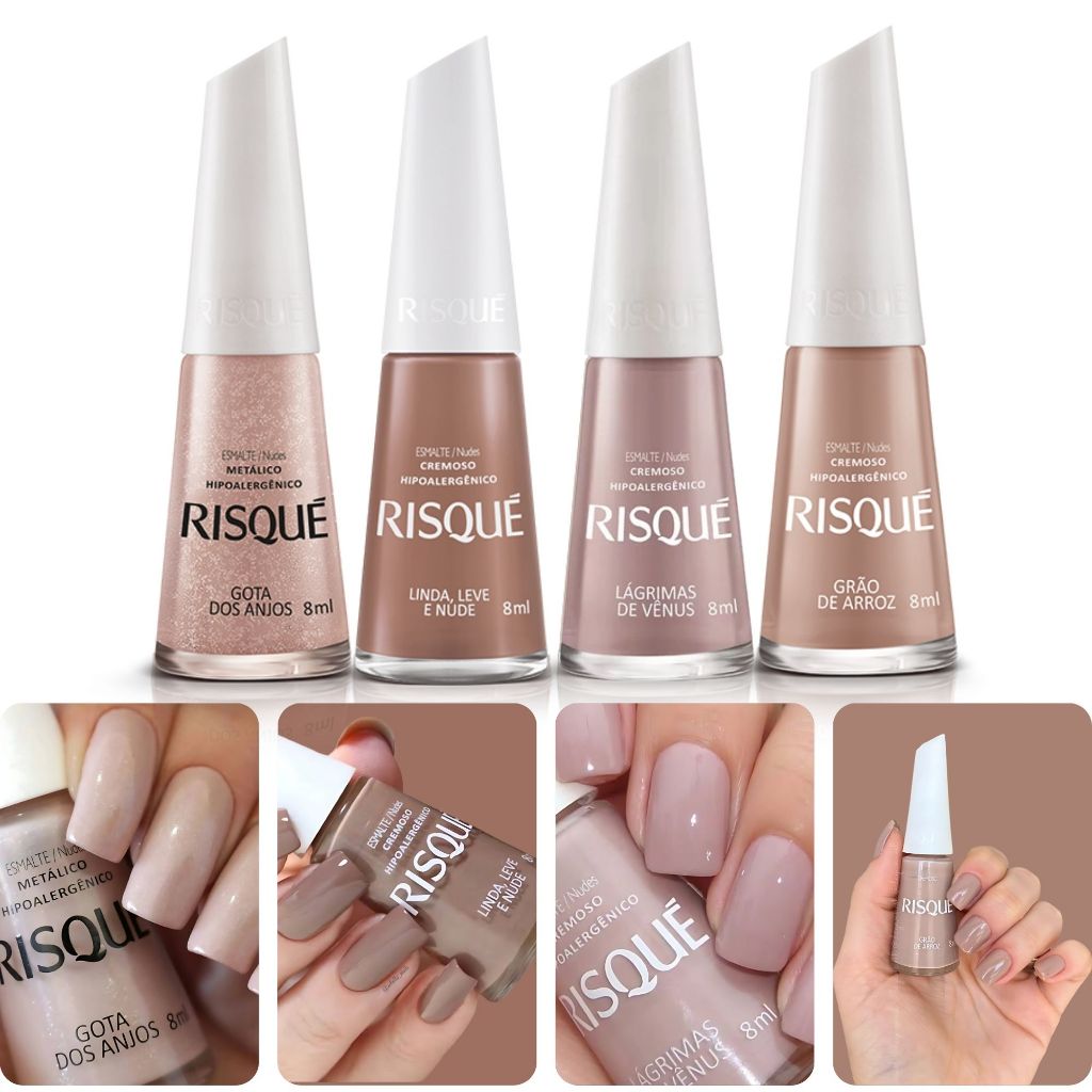 Kit 4 Esmalte Risque Tons Nudes Cremoso Hipoalerge