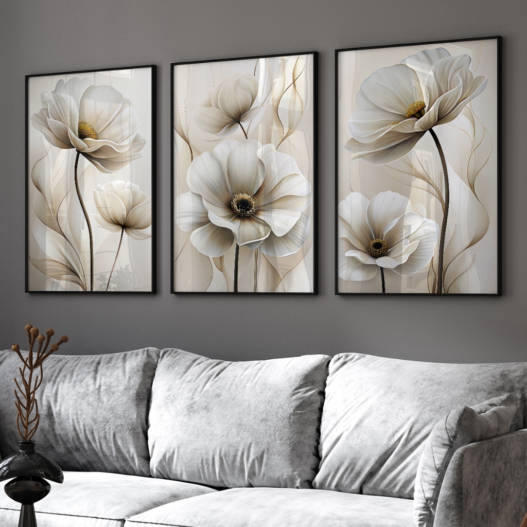 Quadro Decorativo Primavera Eterna 3 Telas Moldura