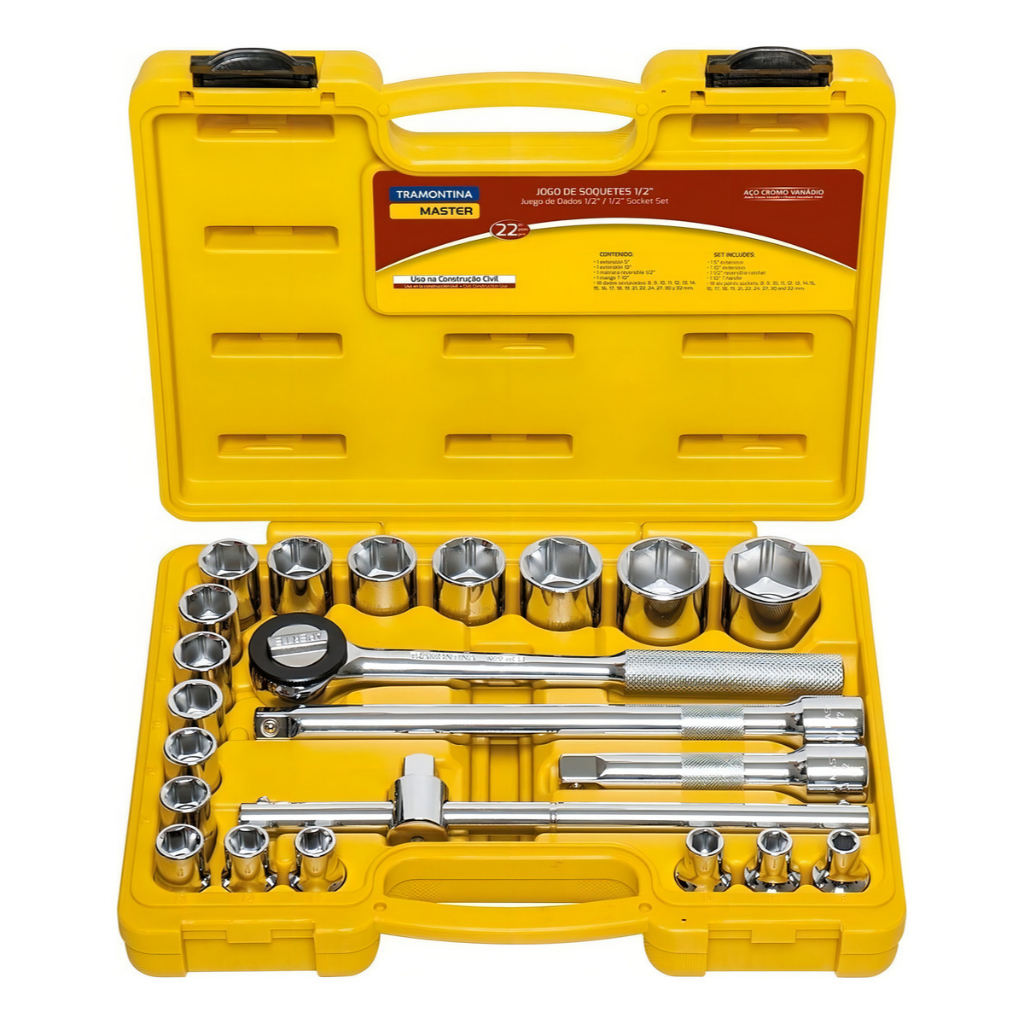 Jogo De Soquete Estriado 1/2 Pol 8 A 30mm 17 Pçs 