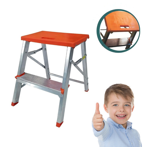 Banqueta Escada Alumínio 2 Degraus Dobrável Anti