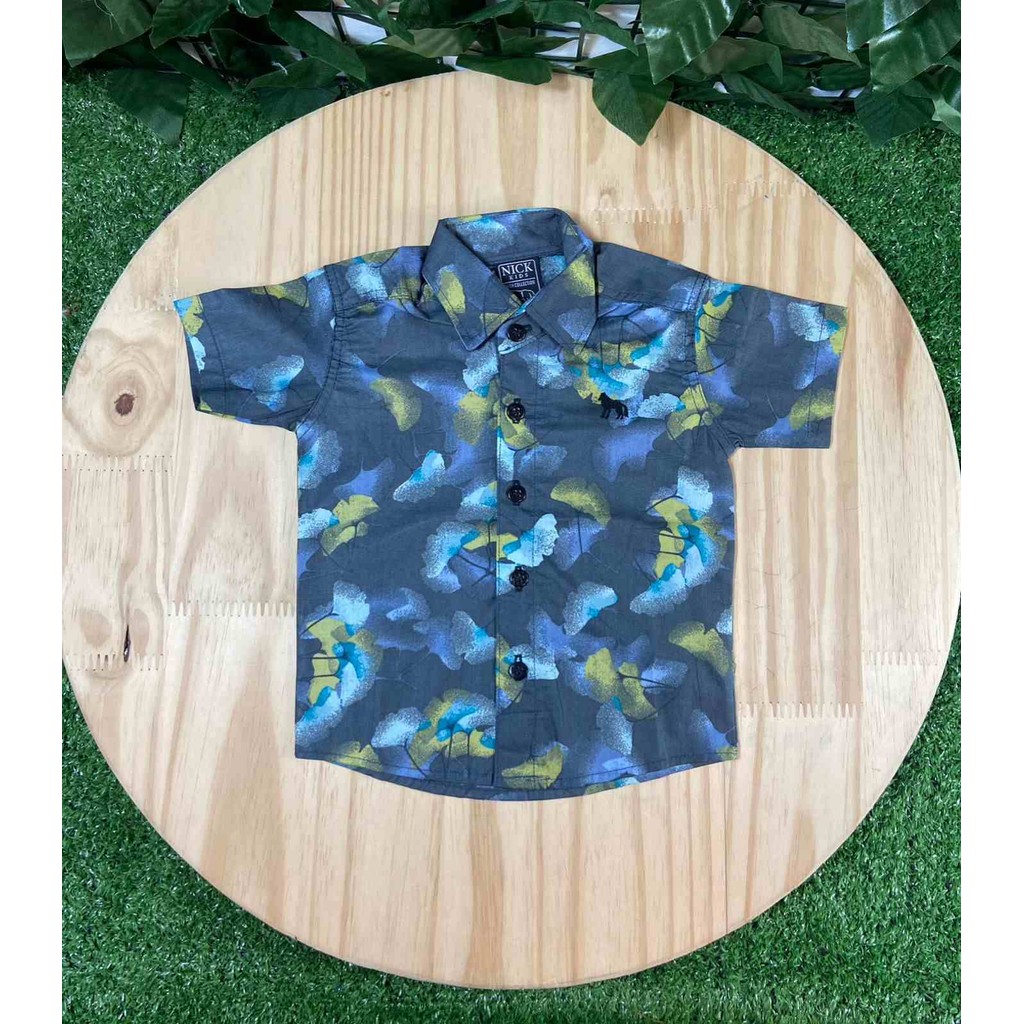 Camisa Manga Curta Floral Verde Nick Kids