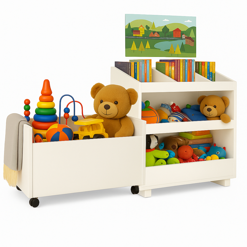 Organizador Infantil MDF Branco Brinquedos e Livro