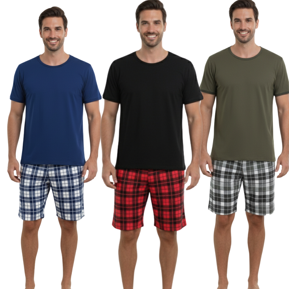 Pijama Masculino Curto Verão Short Xadrez | Pijam