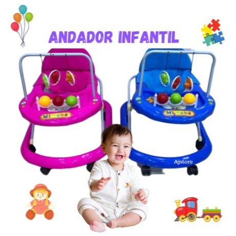 Andador Infantil Bebê Rosa e Azul Musical + Entre