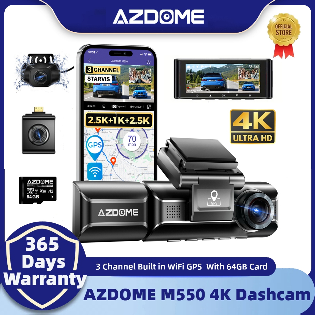 AZDOME M550 Dash Cam 3 Canais , GPS WiFi Integrado