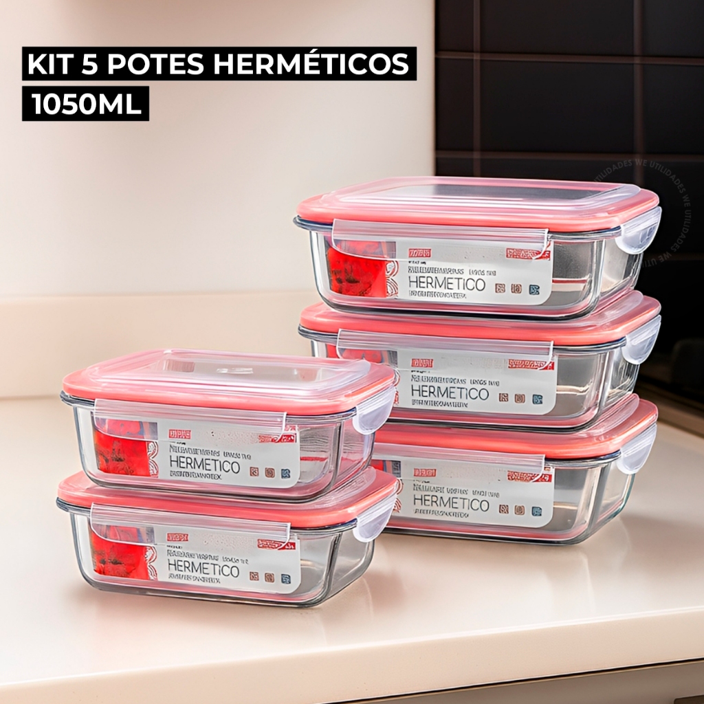 Kit 5 ou 2 Potes De Vidro Hermético Grande Marmit