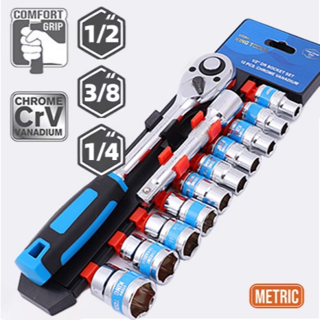 Jogo De Soquete Sextavado 1/2 Catraca 12 Peças 10
