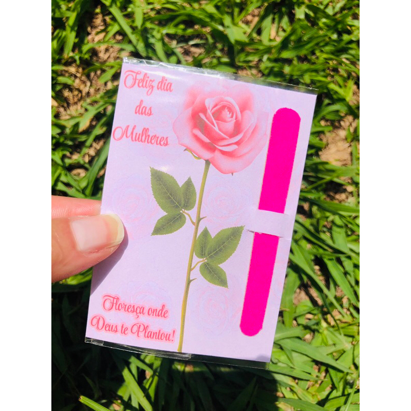 50 Cartões com mini lixa de unha rosa, para o Dia