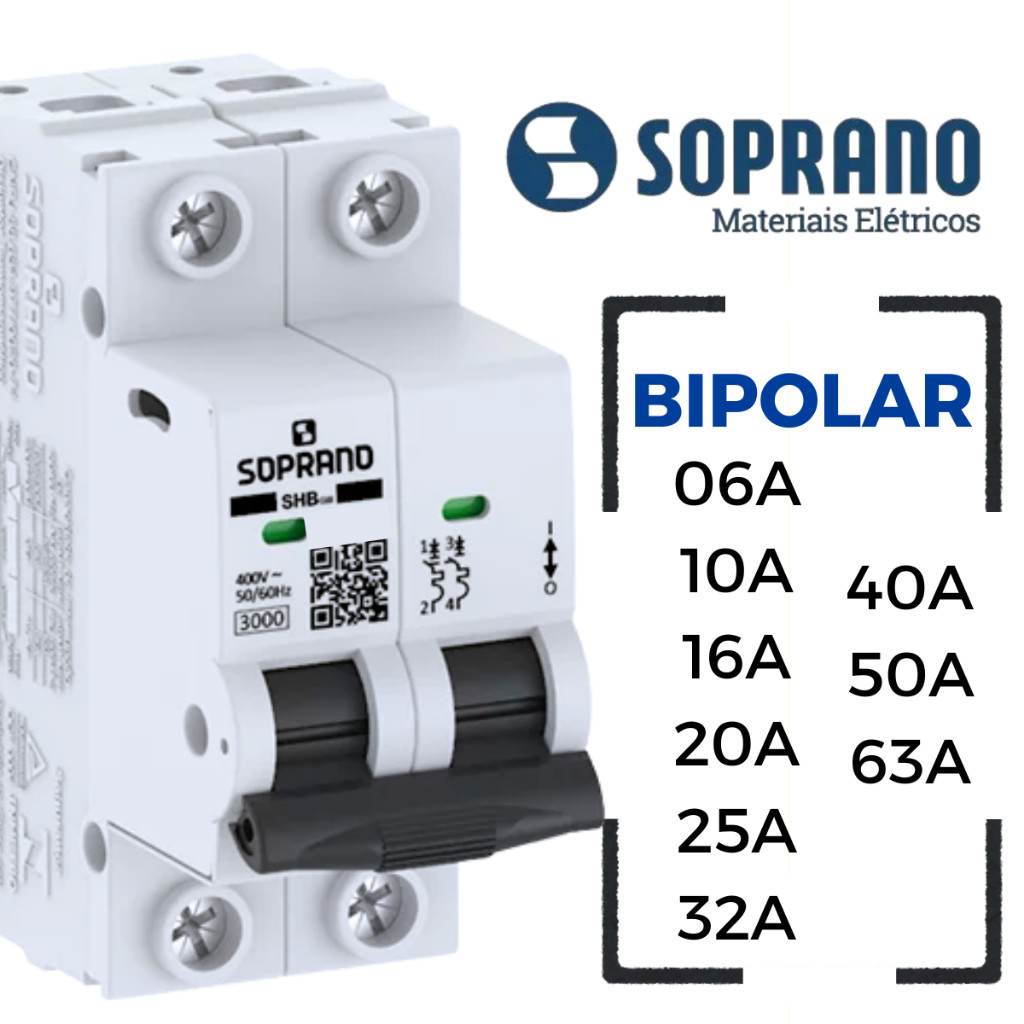 Disjuntor Bipolar 2 Polos 6A 10A 16A 20A 25A 32A 4