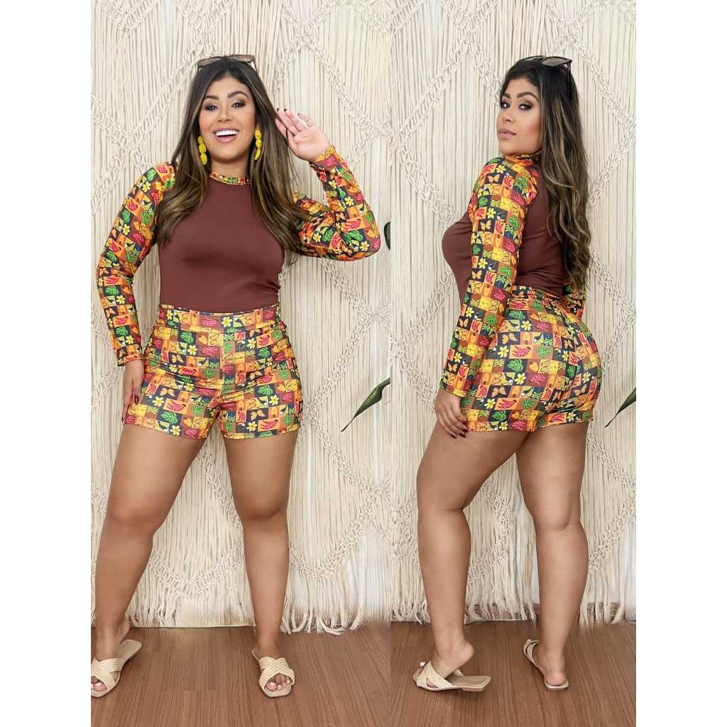 Conjunto Maiô Estampado com Manga Longa – M