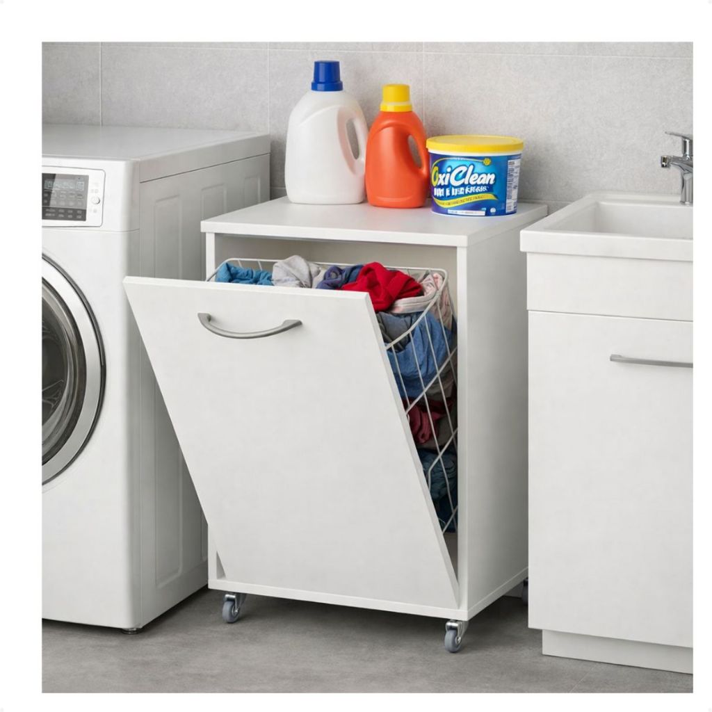 Cesto De Roupas Mdf Branco Aramado/basculante PRET