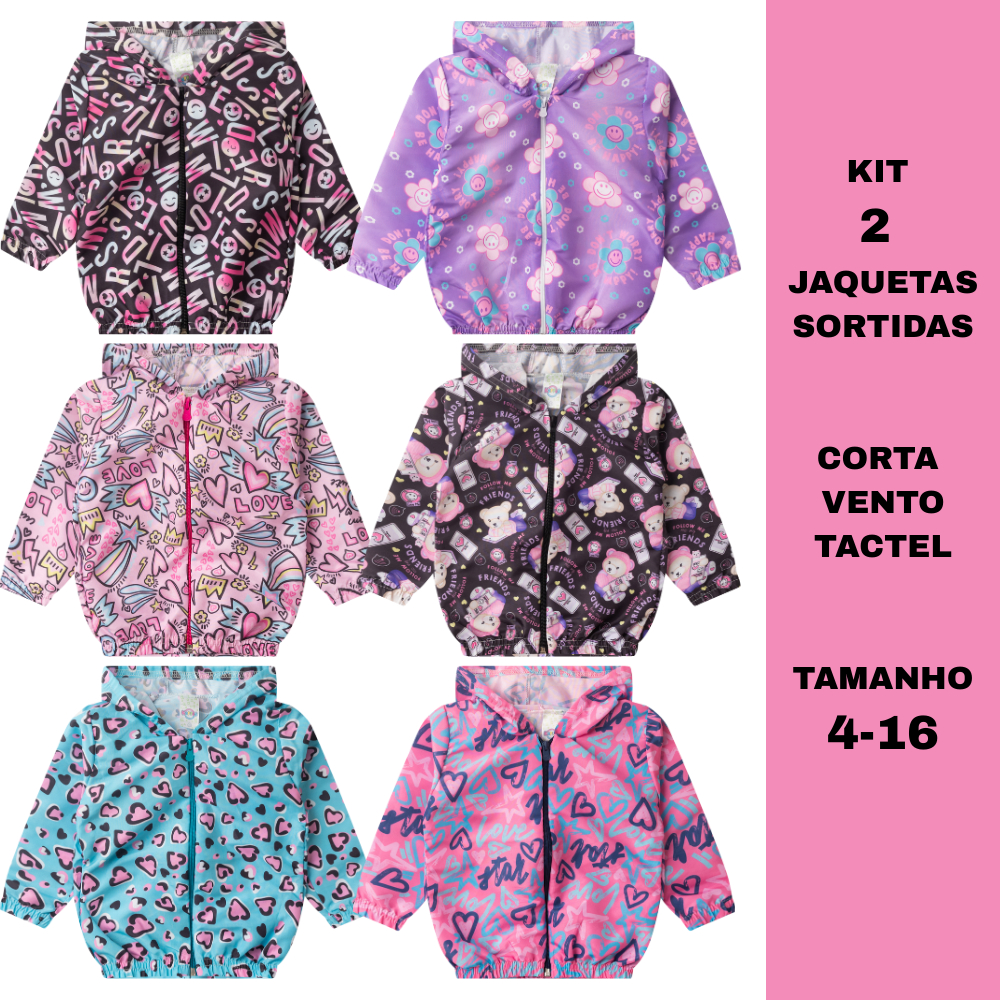 Kit 2 Jaquetas Femininas Corta Vento Sortidas Infa