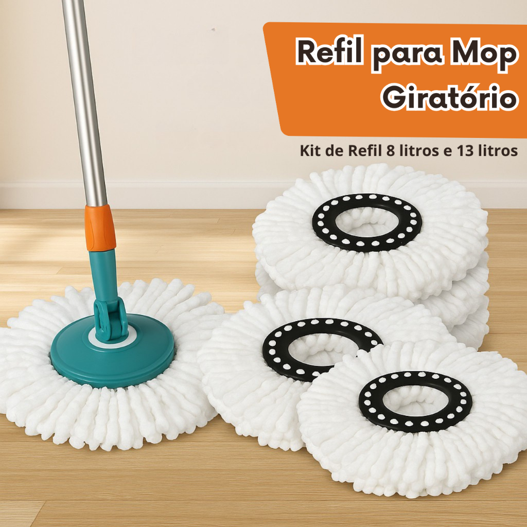 Refil Mop Giratório Esfregão de Microfibra Kit 4