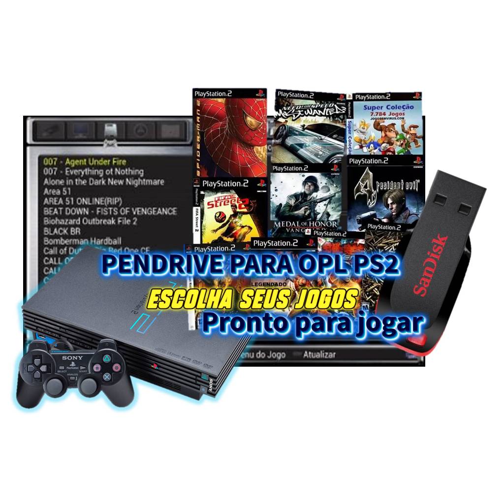 Pendrive /16 /32GB / 64GB com Jogos para PS2 (OPL)