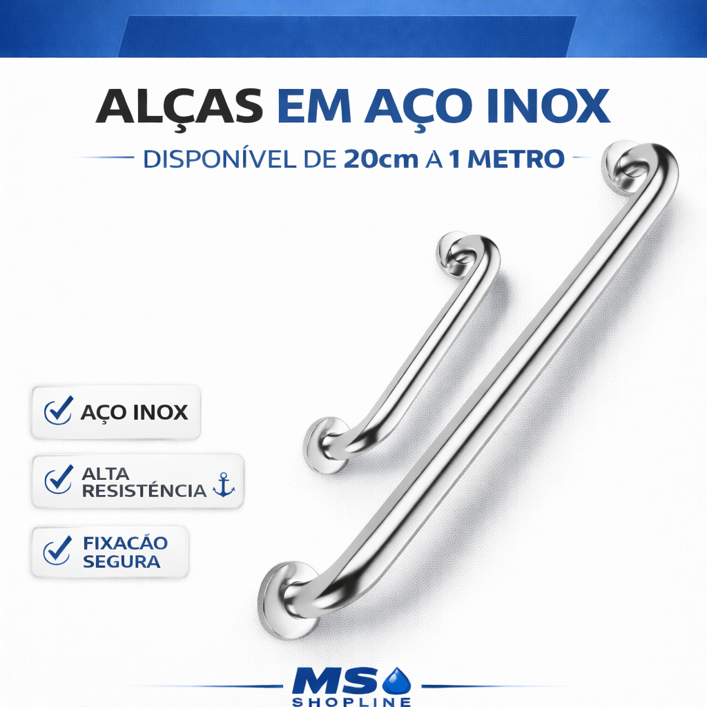 Barra de Apoio Banheiro Inox Reforçada 20cm a 1m 