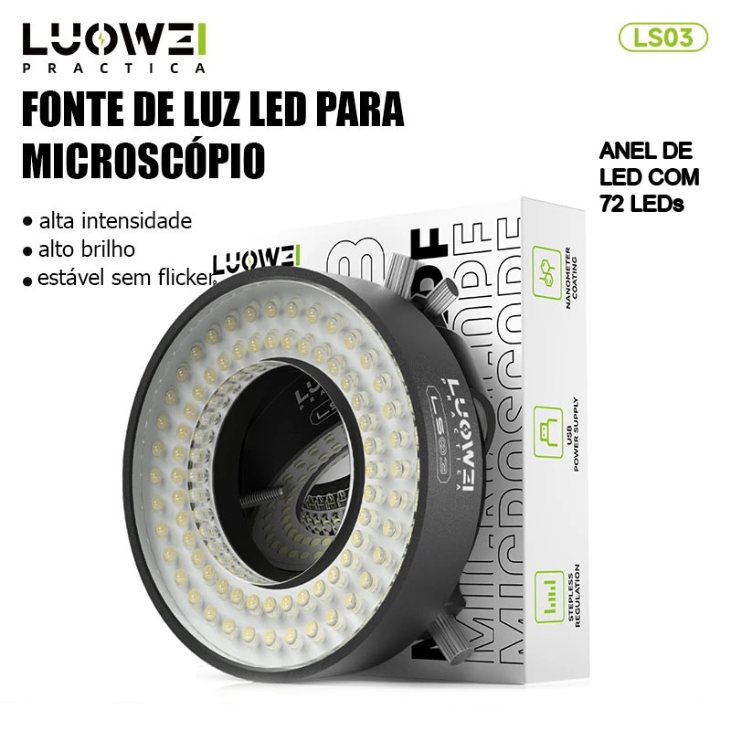 Iluminador Anel Led Luowei Ls03 72 Leds Microscóp