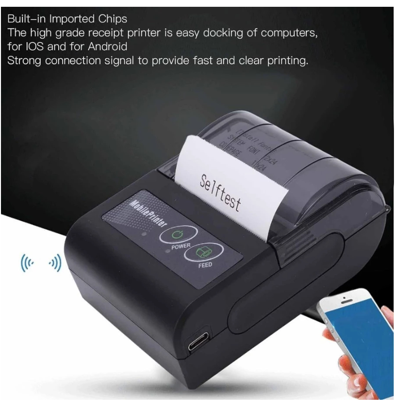 Mini Impressora 58mm Portátil Bluetooth Térmica 