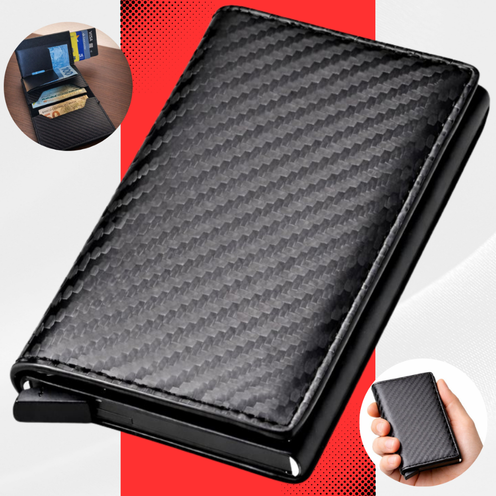 Carteira Slim Masculina Feminina Fibra De Carbono 