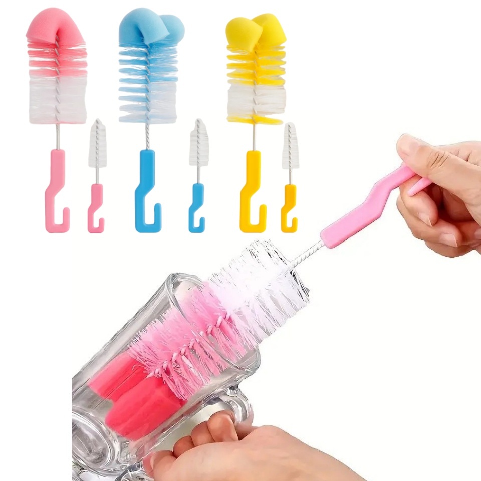 kit 2  Escova para mamadeiras e bicos com esponja 