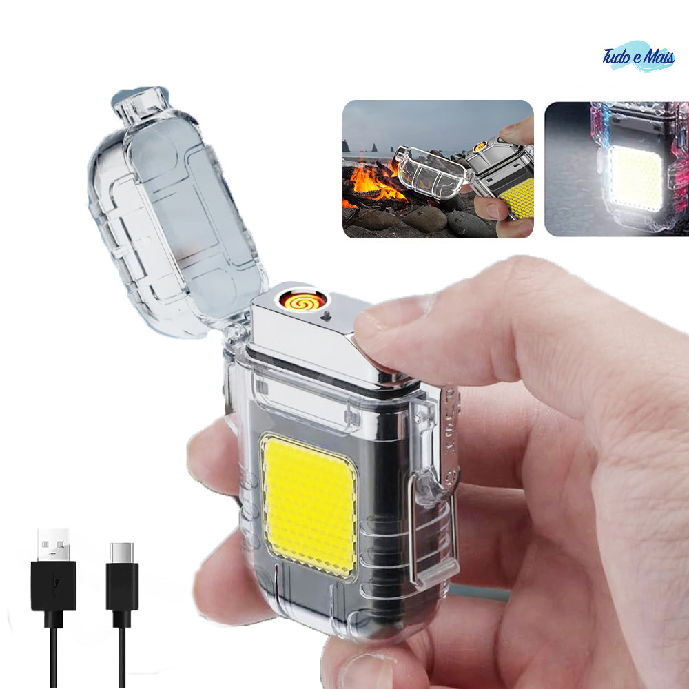 Isqueiro Elétrico LED Recarregável USB Compacto 