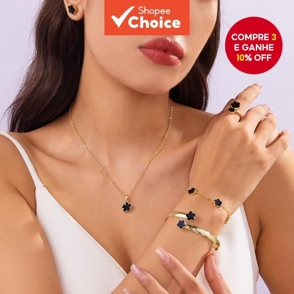 Conjunto De Joias Da Sorte De Cinco Folhas Para Mu