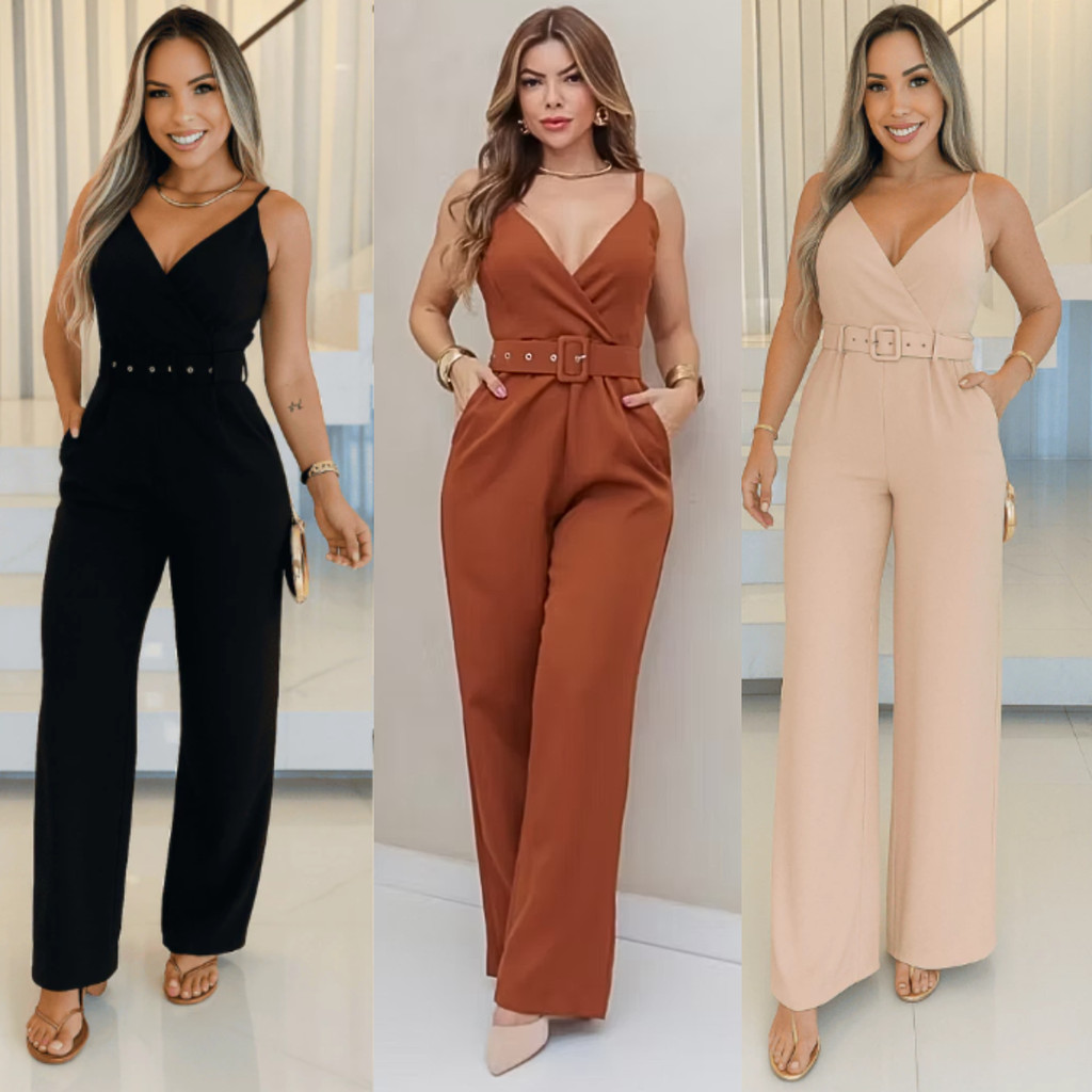 Macacão Feminino Longo Alfaiataria Pantalona Prem