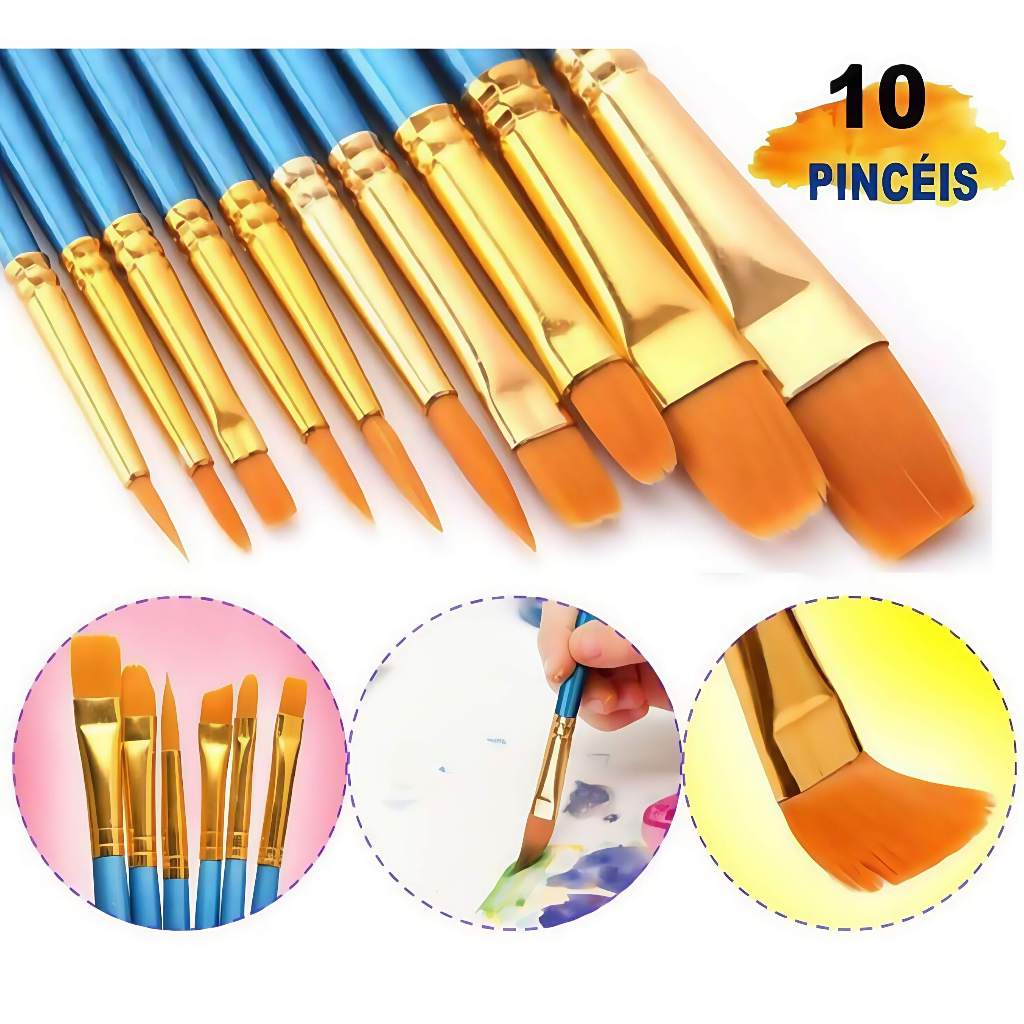 Kit com 10 Pincéis artísticos para pintura cerda