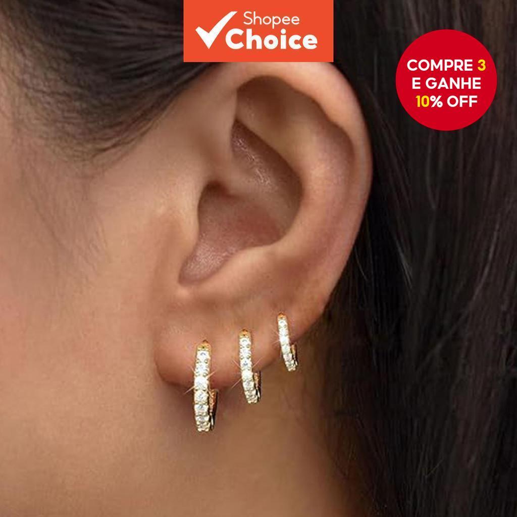 Brincos De Argola Dourados De Zircônia , Joias Hi