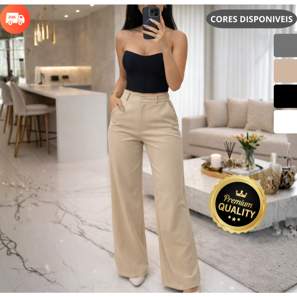 Calça Pantalona Alfaiataria Premium Cintura Alta 