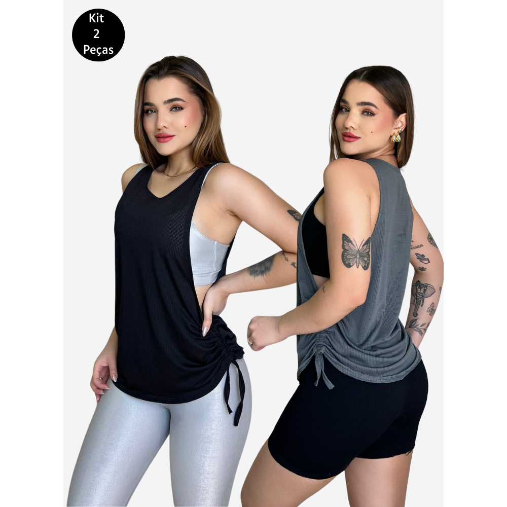 Kit 2 Blusas Dry Fit Feminina Fitness Decote Later