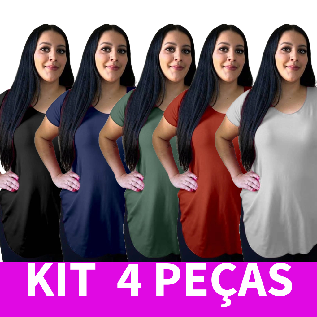 Kit 4 Blusas Tapa Bumbum Plus Size de Viscolycra F