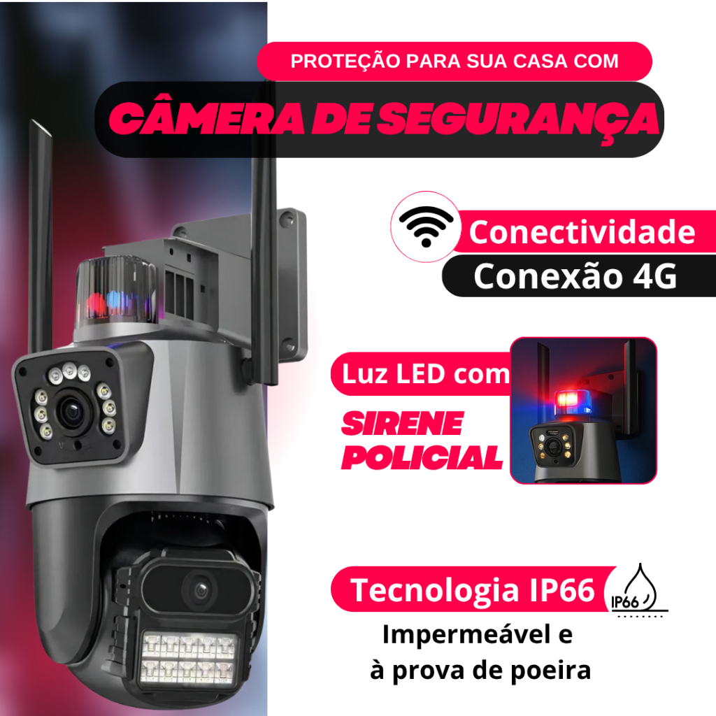 Câmera Externa App V3 4G com Alarme Sirene Lente 